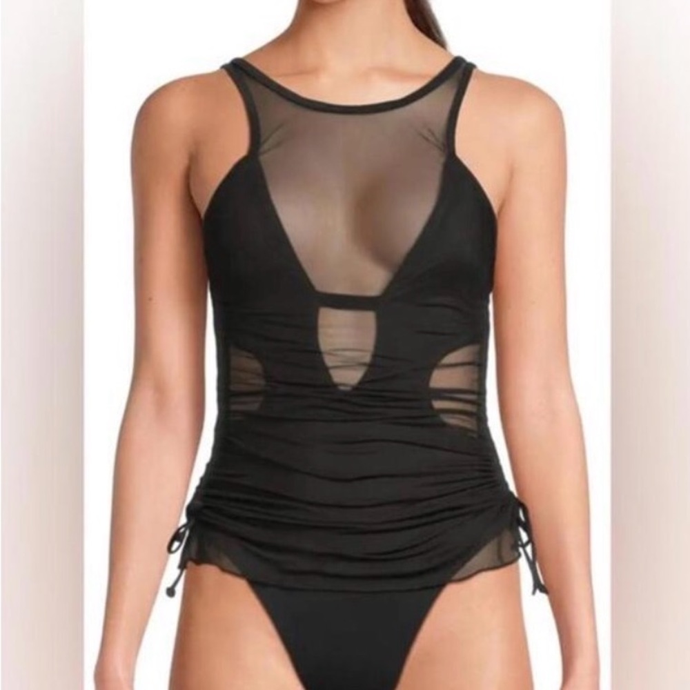 NWT BECCA Black Sheer Mesh One Piece Swimsuit